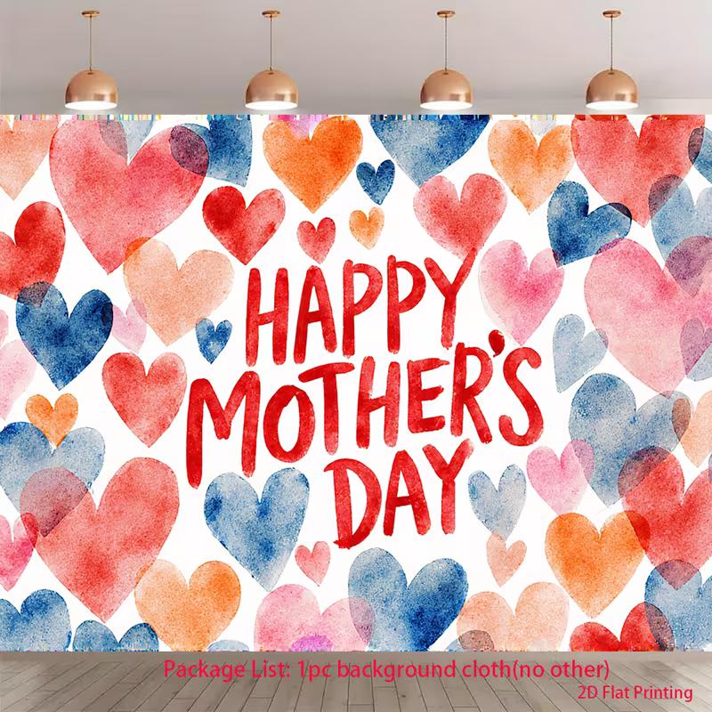 

2D Flat Printing Mother s Day Heart Background Cloth for Mom Party Decoration 47.2x31.5inch/120*80cm