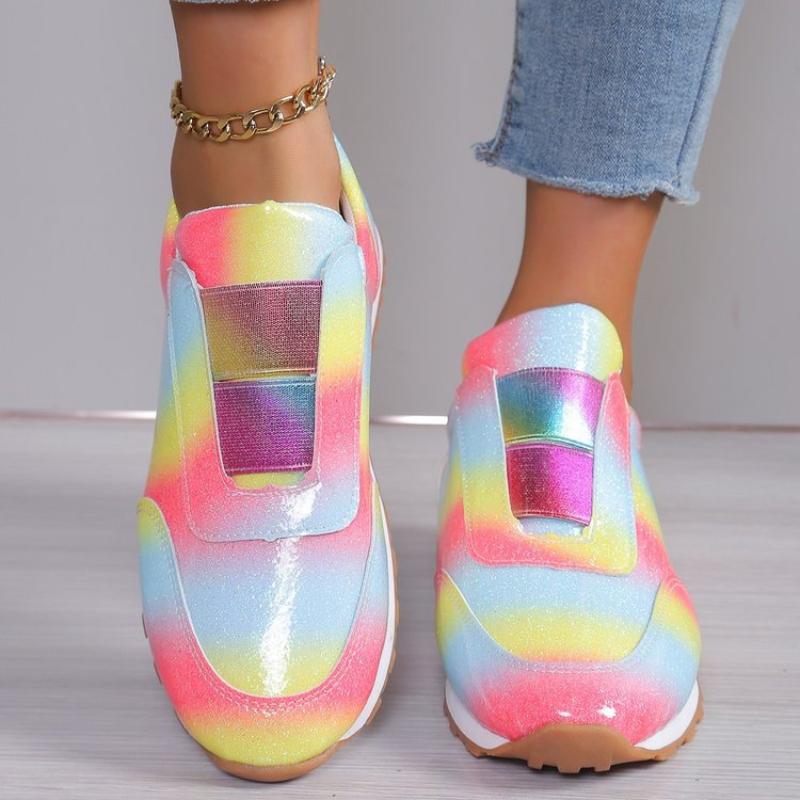 2025 New Spring Flat Bottom Rainbow Color Women Casual Breathable Sneakers Comfort Women Loafer Women Vulcanized Shoes