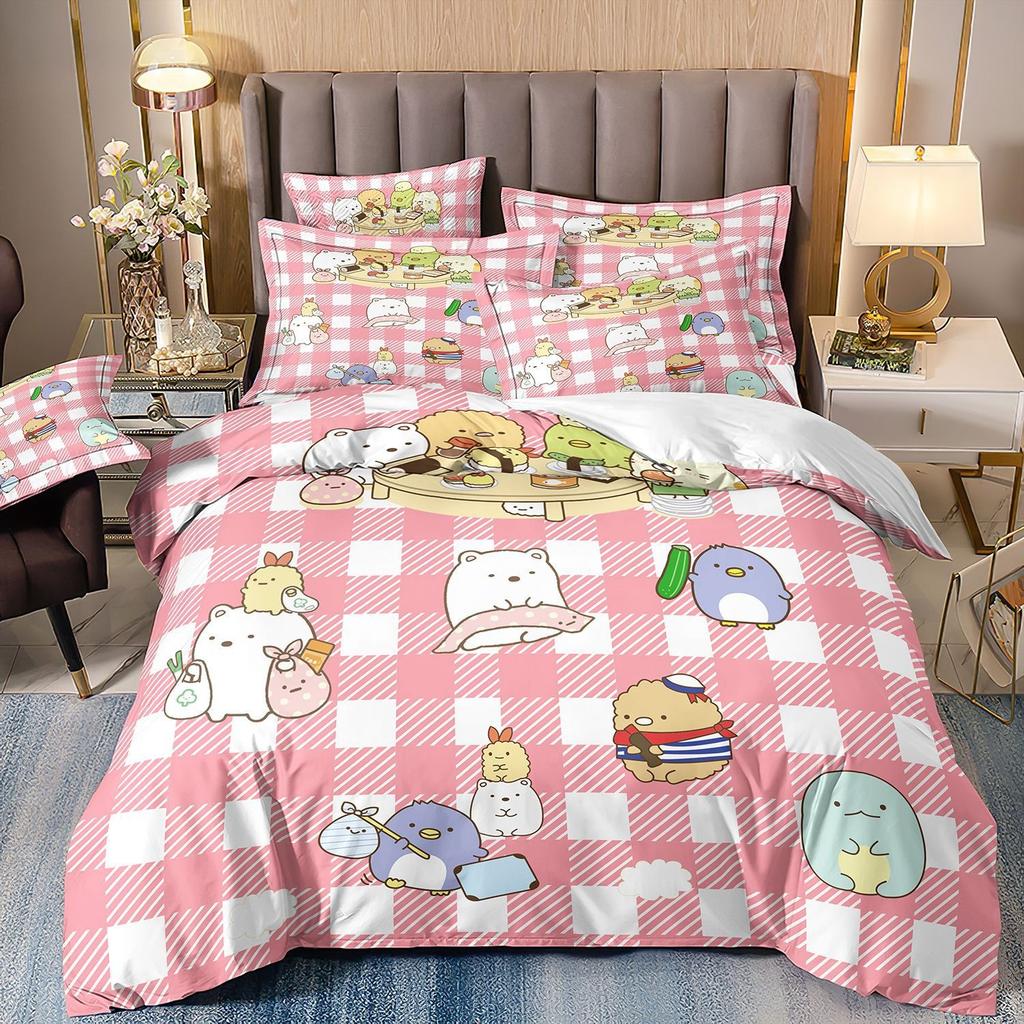 Japansk Tecknad Sumikko Gurashi Anime Sängkläder Set Kawaii Söt Sumikkogurashis Påslakan Täcke Örngott Queen King