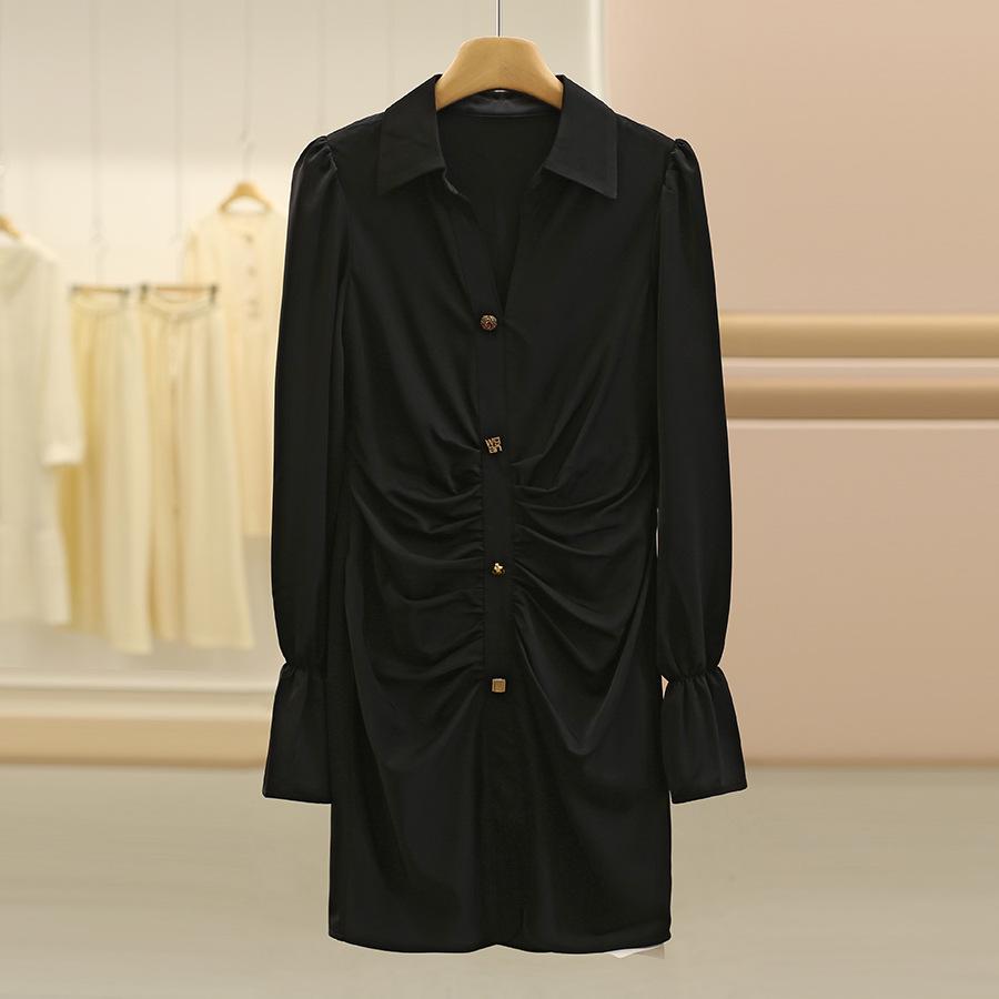 

Maiicu Brand Pleated Waist Long-Sleeve Dress - Autumn Collection Medium