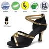 Women's Latin Dance Shoes Satin Soft Tango Salsa Modern Ballroom Dancing Shoes Heeled 7CM