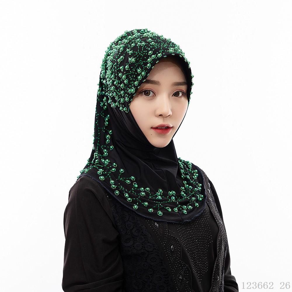 A Dropshipping / Spot / OEM Handmade Beaded Islamic Costumes Women's Scarf Muslim Headscarf