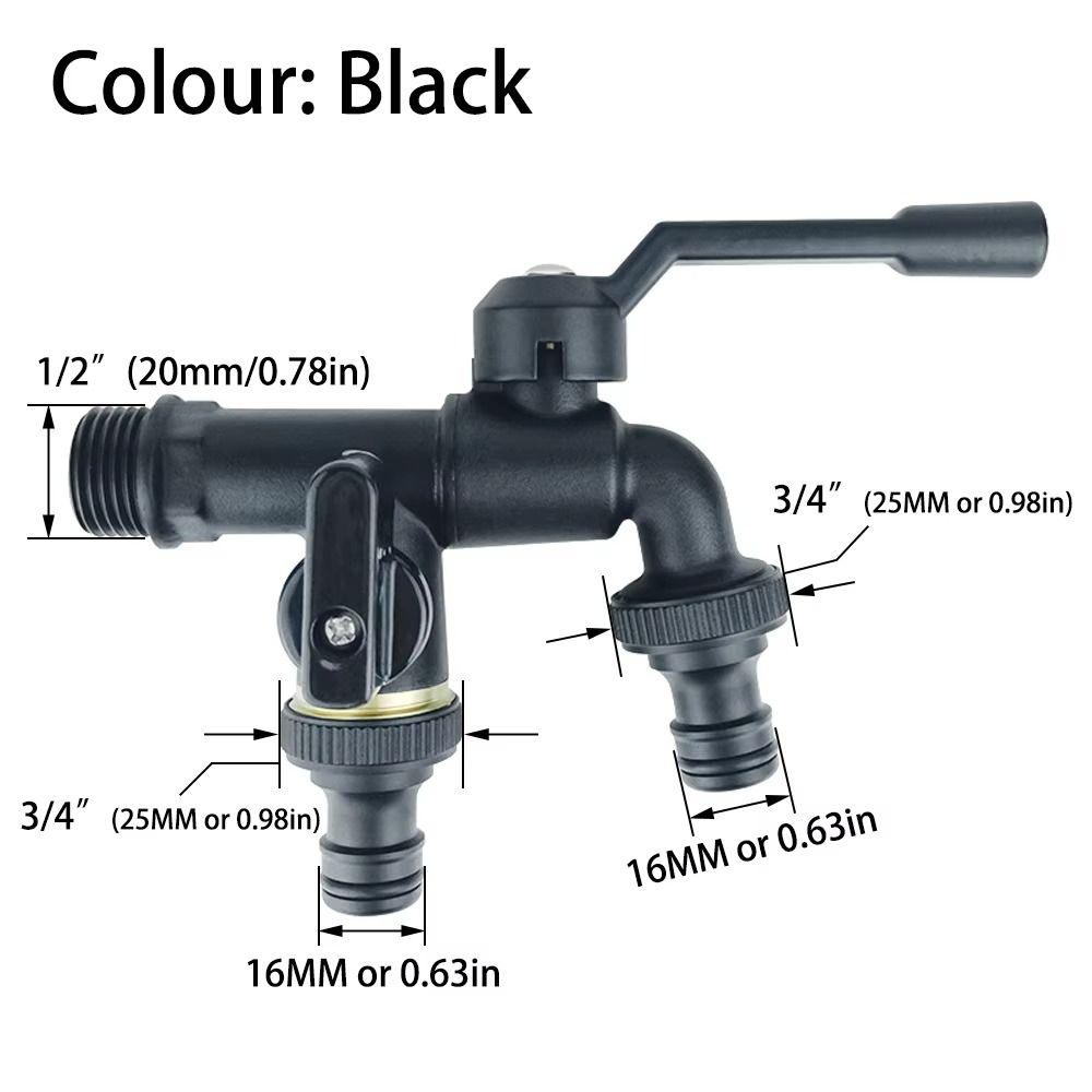 Dual Outlet Brass Garden Hose Faucet Black Washing Machine Bibcocks Anti-Freeze Bibcocks  Garden