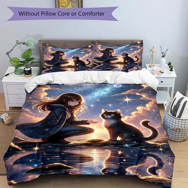 3pcs Anime Cartoon Design Bedding Set - Includes One Quilt Cover and Two Pillowcases (No Core) - Perfect for Bedroom and Guest Room Decorati