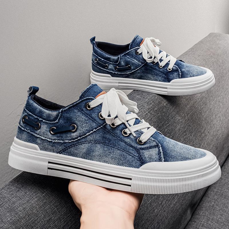 Neue Herren Flache Canvas Freizeit Sportschuhe Atmungsaktive Denim Blau Cowboy Schnürung Vulkanisierte Sneaker Große Größe 48 Zapatillas Hombre