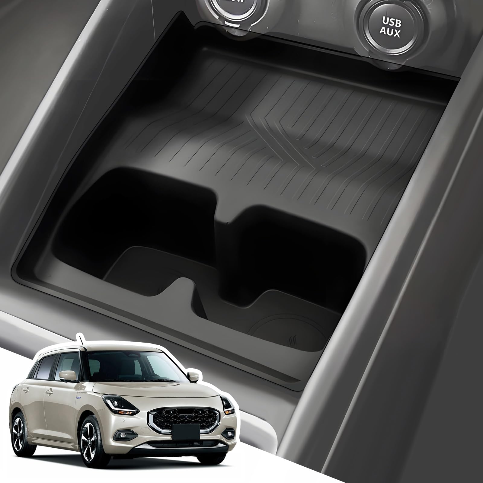 

LANGBEAN Подстаканник на центральную консоль для Suzuki Swift Sport Хранение Внутренний лоток для хранения ZC33S, Коробка, Противоскользящий коврик, Аксессуары, чёрный