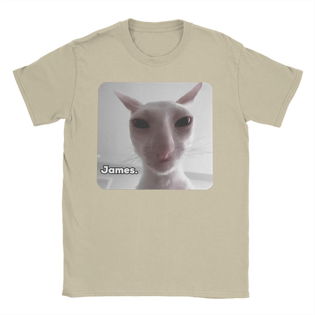Funny James Cat Meme Pure Cotton T-Shirt For Man Summer Cute Classic T Shirts Round Neck Harajuku Tee Shirt Oversized Loose