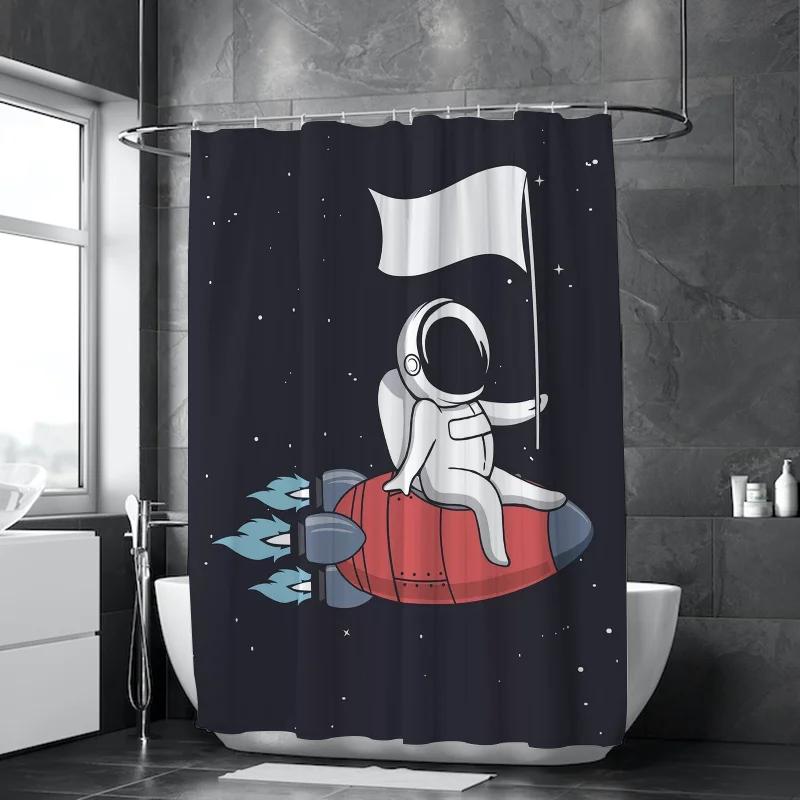 

Opaque Curtains For The Home Astronaut Printing Bathroom Accessories Shower Shade Curtain Bath Bedrooms Waterproof Fabric Garden W60H190(CM)-1 Pcs