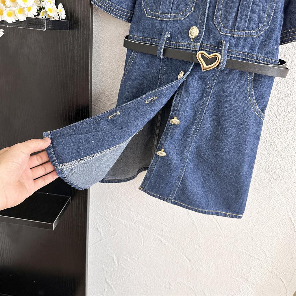 Vestito in Denim da Bambina Nuovo Estivo Sottile Denim Elegante Vintage Versatile