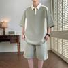 Herr sommar set med isilke pikétröja och shorts