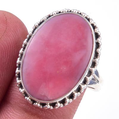 Natural Pink Opal Gemstone Handmade 925 Solid Sterling Silver Ring Size 9 o7R46
