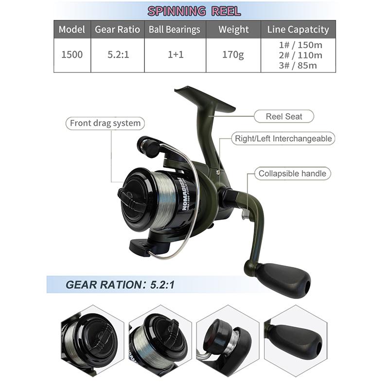 1.65m Fishing Rod and Reel Combo Full Set Saltwater Spinning Carbon Fiber Telescopic Fishing Rod Set