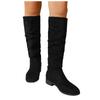 Pleated Boots Women Faux Suede Flock Knee High Boots Winter Women Vintage Fashion Slip-On Square Low Heel Knight Booties Mujer
