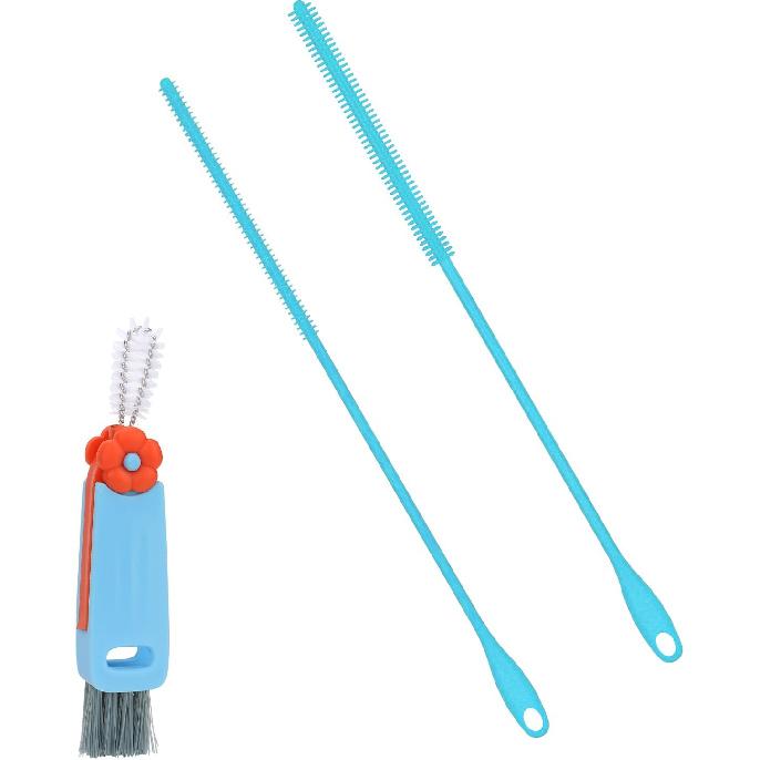 Cleaner Brush Set, 9.45 Inch Silicone Straw Brush with Cup Lid Brush Reusable Water Bottle Straw Cleaner Pipe Cleaners Crevice Brush Kitchen Cleaning