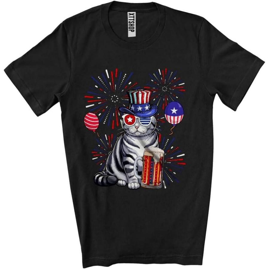 

CUTEBUNNYSTORE American Shorthair Drinking Beer, Awesome 4th of July Fireworks Kitten, Drunker Patriotic Group Unisex T-Shirt Black XXXXXL різнокольоровий