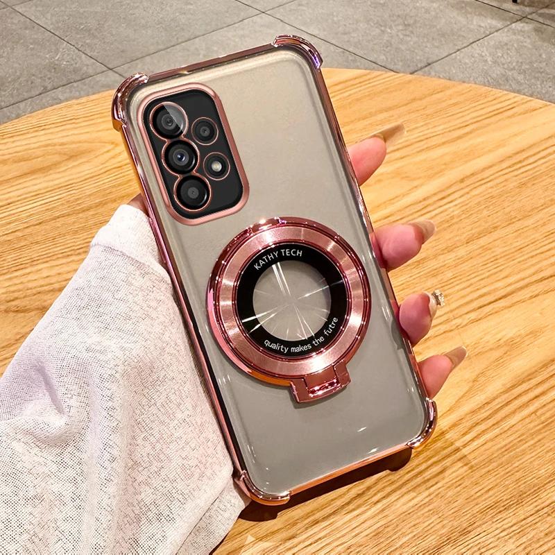 Plating Magnetic Holder Phone Case for Samsung Galaxy A05 A05S A13 A14 A15 A16 A26 A25 A33 A34 A35 A36 A56 A54 A55 Clear Cover