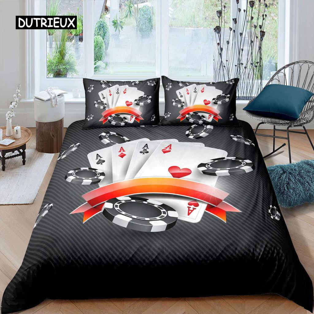 Poker King Queen Duvet Cover Modern Card Game Bedding Set Gamer Playing Comforter Cover Gambling Athletics Polyester Quilt Cover