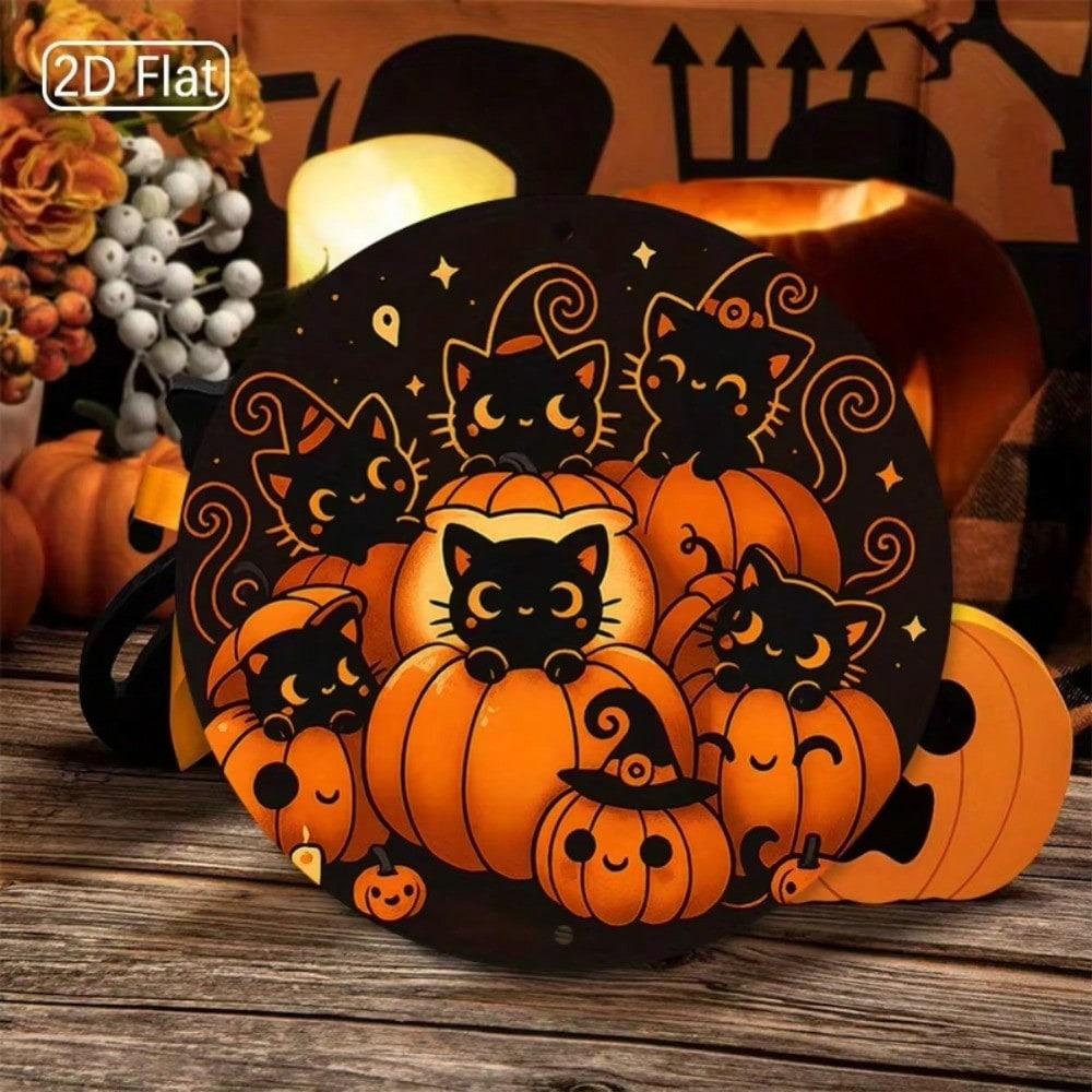 Metal Wall Art Halloween Black Cat Pumpkin Witch Hat Bat Star Decor