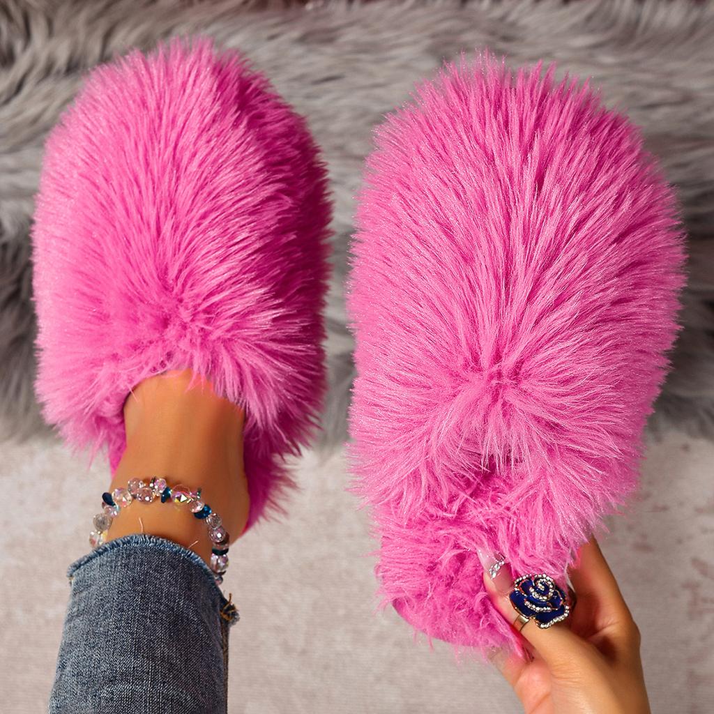 2025 New Women House Slippers Elegant Outdoor Round Toe Shoes Women Luxury Thickened Fluff Fur Slippers Flat Half Slides Woman