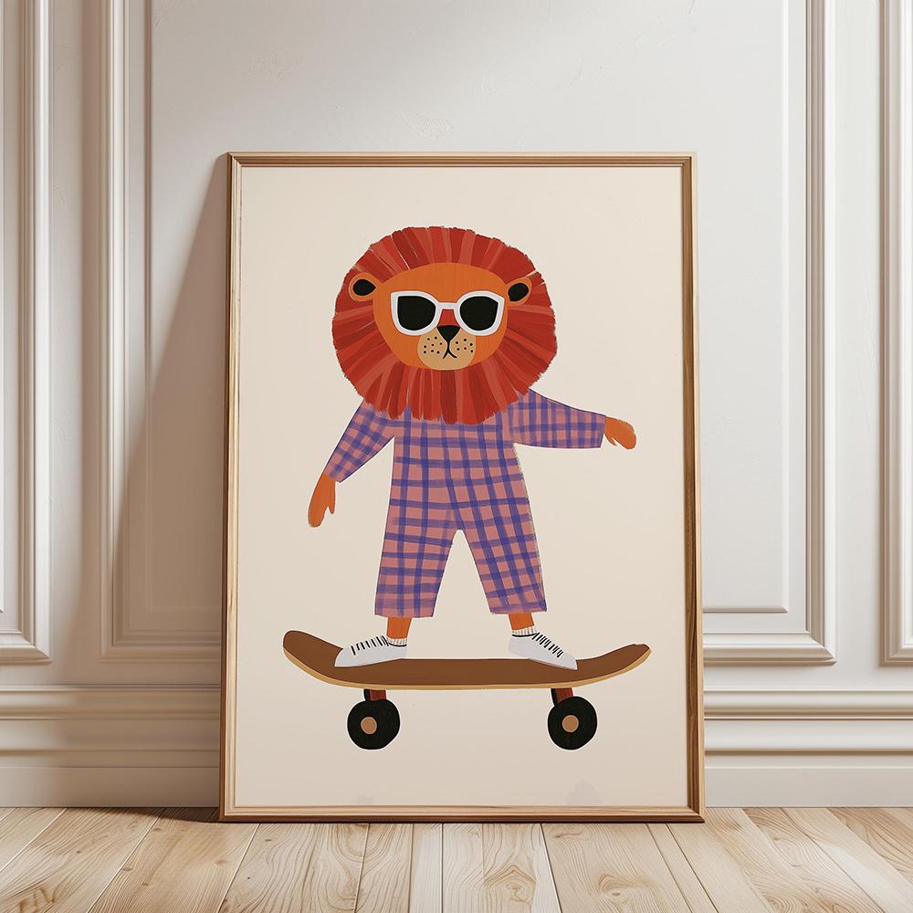 Funny Animals Cool Lion Dog Scooter Gorilla Skateboard Posters Prints Wall Art Canvas Nursery Pictures for Baby Kids Room Decor