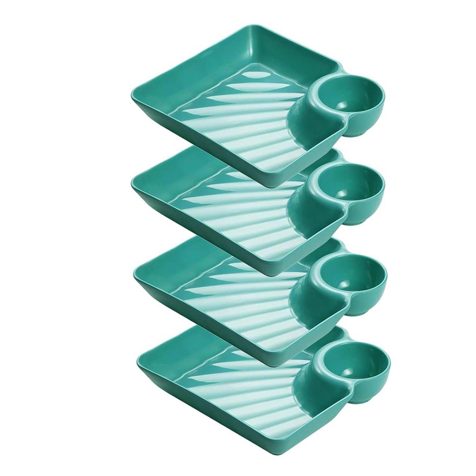 

Chip and Dip Serving Tray 2-in-1 Divided Snack Plate with Dip Holder Food Grade Plastic for Dumpling Snack Home Party Picnic Use зелёный