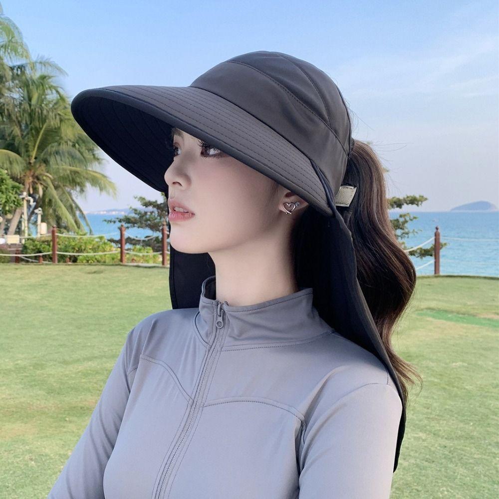 Summer Wide Brim Bucket Hat Empty Top Neck Cover Cap New Women Sun Hat  Outdoor
