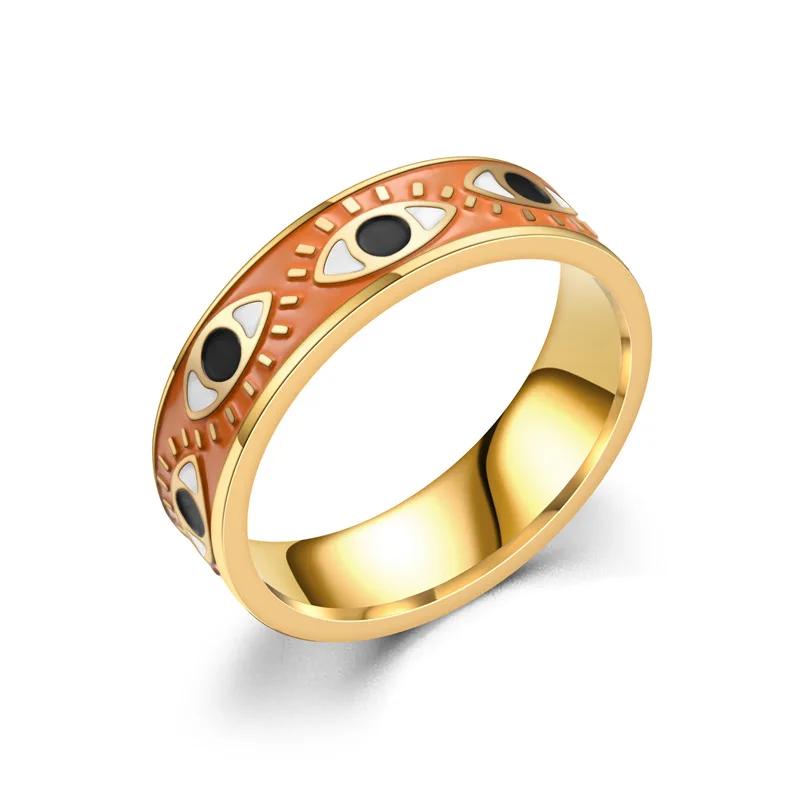 

Women s Cute Turkish Evil Eye Ring Enamel Engraved 6MM Gold Color Eternity Band Stainless Steel Available in Pink Red Blue 13&No Engrave жовтий