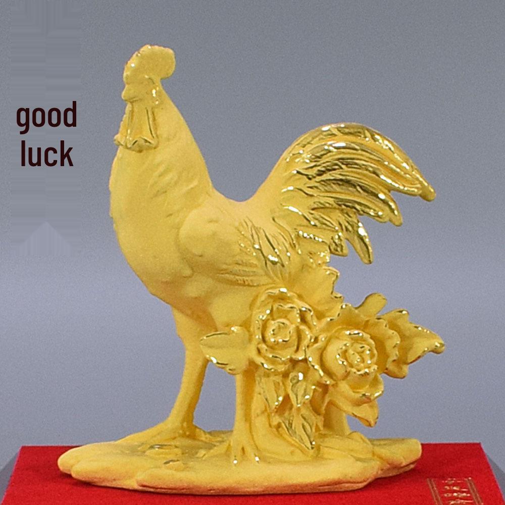Zodiac Velvet Gold Rooster Feng Shui Ornament - Auspicious Office Decoration H484