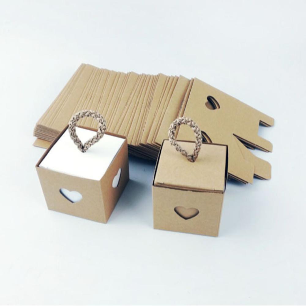 10pcs White & Brown Heart Wedding Favor Box Mini Gift Packaging Boxes  Baby Shower