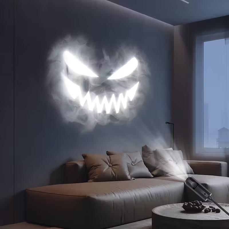 Smoke Face ProjectionLight with Skull and Palm Pattern360° Rotating LED USB Night Lamp for Living Room Halloween Christmas Decor