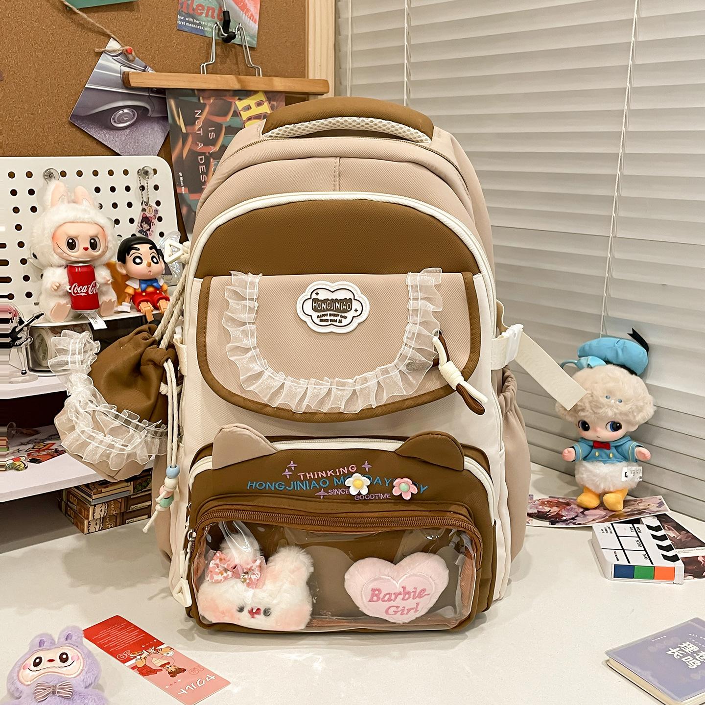 

School bag High value dirt-resistant female junior high school students Large capacity backpack Contrast color transparent bag Backpack