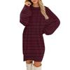 Women's Round Neck Casual Long Sleeve Plush Gradient Stripe Dresses