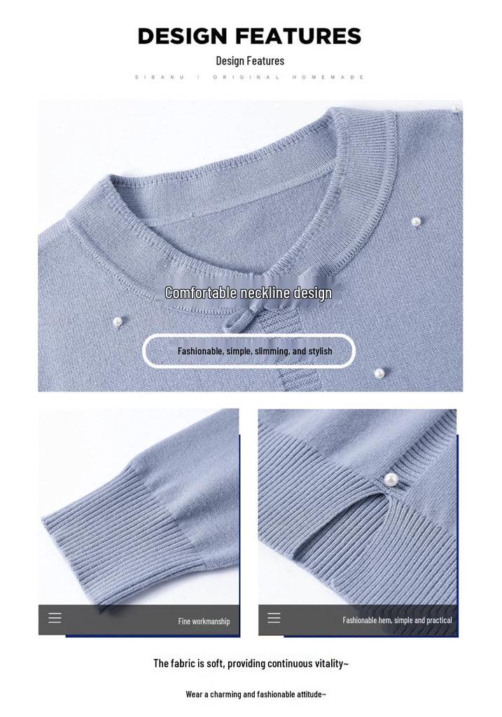Chic Spring Knit Loose Sweater for Middle-Aged Women - Age-Defying Base Layer Top