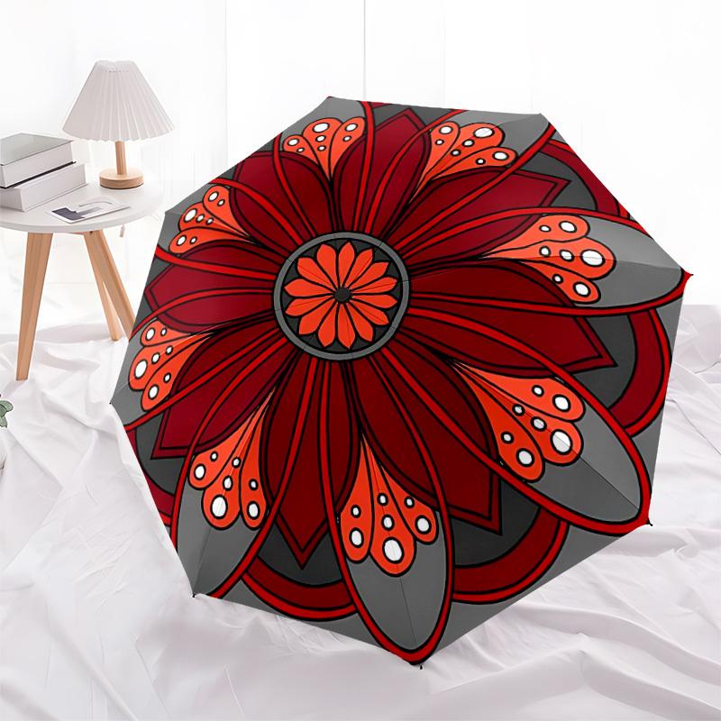 1pc Floral Mandala Design Automatic Umbrella Durable Iron Frame & Plastic Handle, Gift for Men & Women, Sturdy Construction Yy250905184