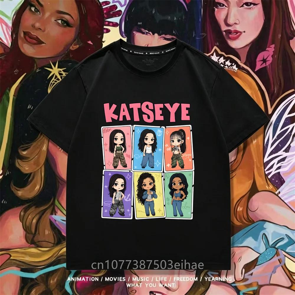 Katseye Kpop Unisex T Shirt Short Sleeve Boys Girls Megan Daniella Manon Lara Sofia Yunchae Fan Printed Casual Basic Tee
