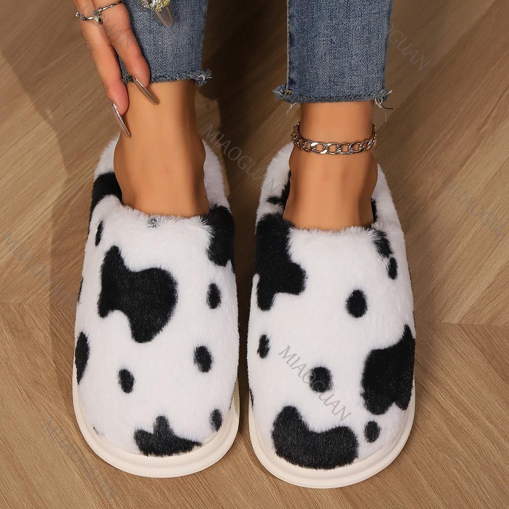 Fashion Fluffy Slippers Women House Flat bottom Casual Winter Fashion Shoes Girls Home Plush Warm Platform Elegant Footwear Large Size