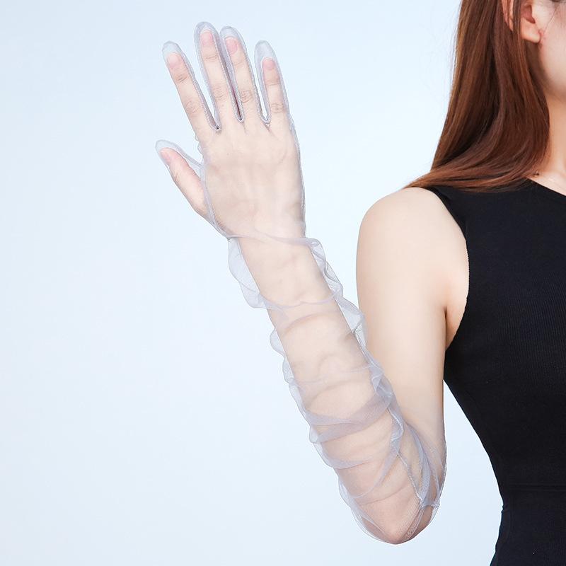 55CM 70CM Sexy Thin Hollow Transparent Long Gloves Solid Net Yarn Mesh Women Man Performance Party Elasticity Cosplay