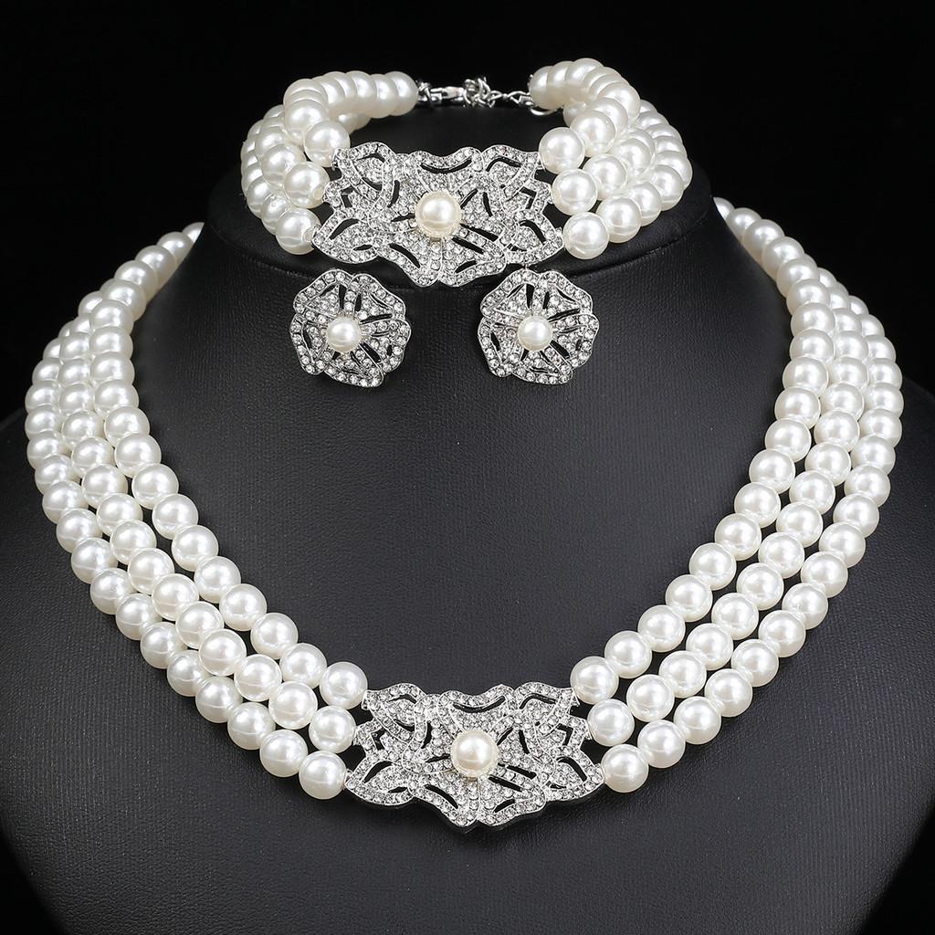Water Diamond Geometric Necklace Earrings Bracelet Set For Bridal Party Accessories