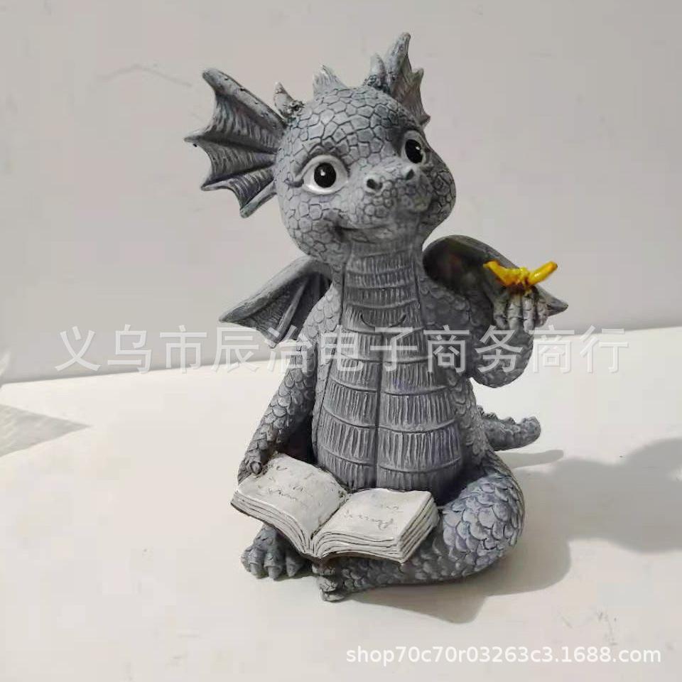 Little dinosaur meditation statue garden decoration luminous moon dragon garden decoration resin handicraft ornament