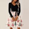 Ladies' Christmas Printed Casual And Fashionable V-neck Long Sleeved Dress