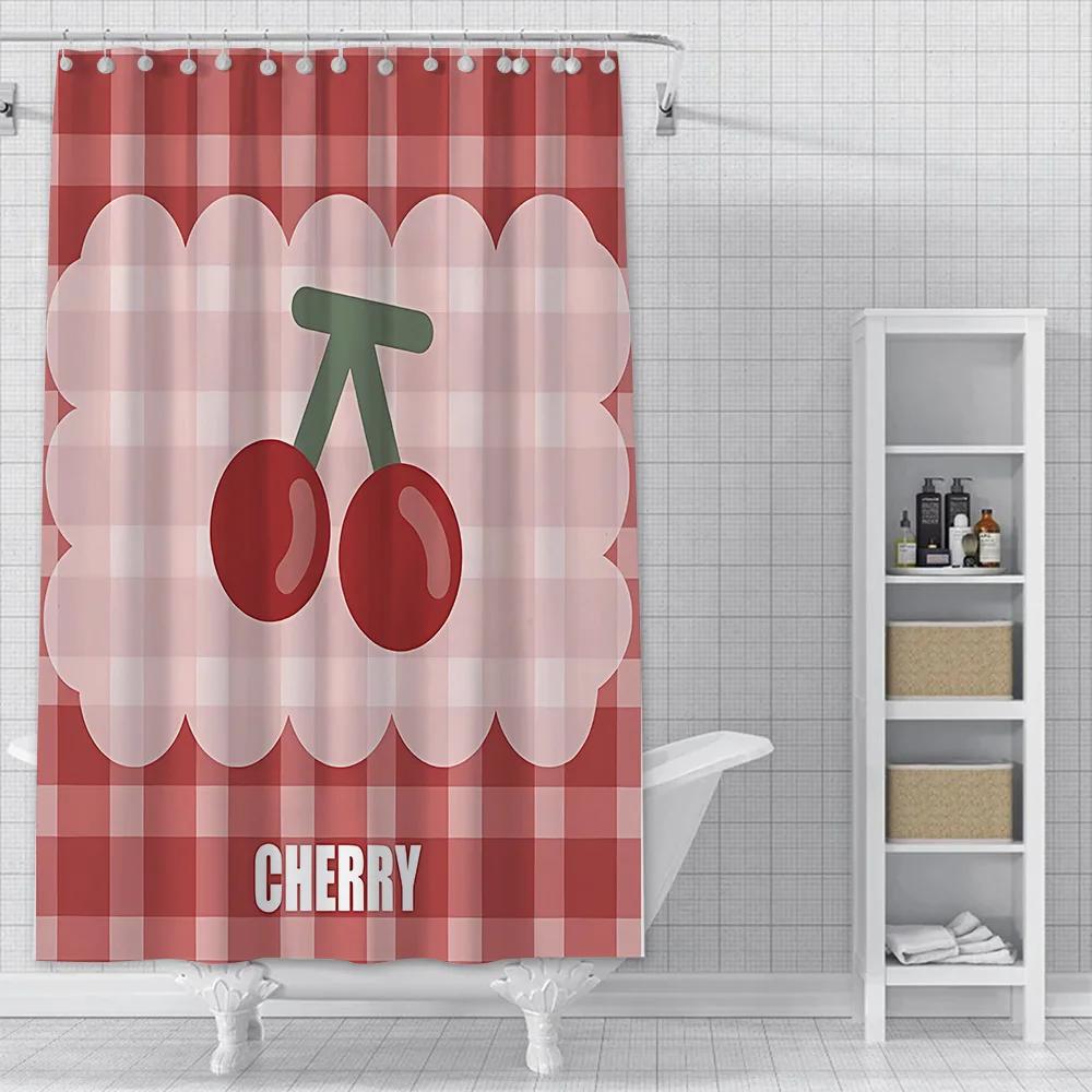 Charming Cherry Shower Curtain - Vibrant Lip & Plaid Designs for Playful Bathroom Décor, Waterproof, Easy Care & Unique Charm