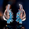 Charm Female Light Blue Zircon Stone Hoop Earrings Silver Color Simple Wedding  For Women