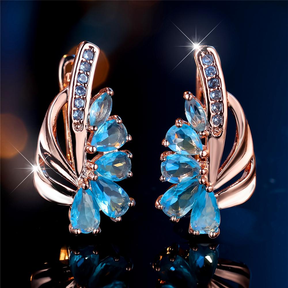 Charm Female Light Blue Zircon Stone Hoop Earrings Silver Color Simple Wedding  For Women