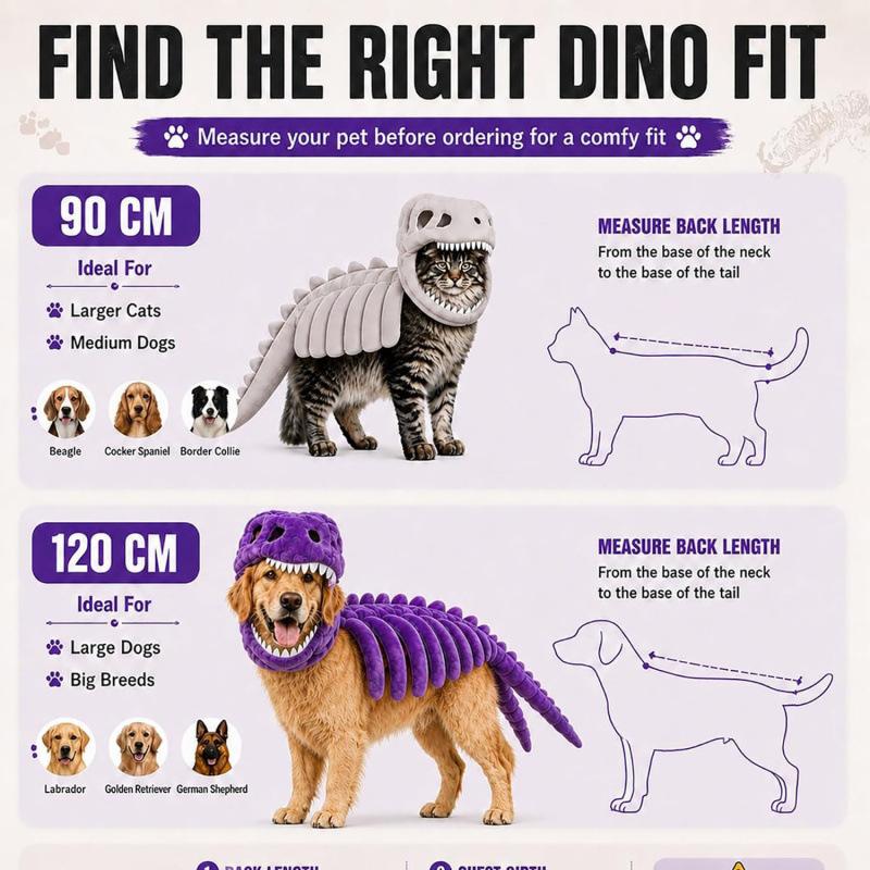 Glow?in?The?Dark 3D Dinosaur Skeleton Pet Costume, Plush Halloween Cosplay Outfit for Dogs Cats, Luminous Dino Dress?up for Holiday Indoor Party