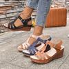 2026 Summer Women's Plus Size Sandals Solid Color European Style Peep Toe Block Heel Ankle Strap Wedge Sandals
