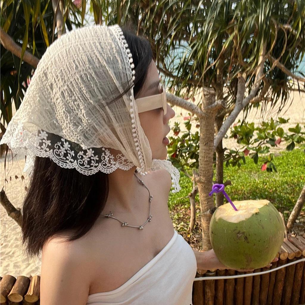 Girls Summer Sweet Scarf Vintage Women's Lace Triangle Scarves For Muslim Women Printed Floral Hijab Turban Hair Accessories