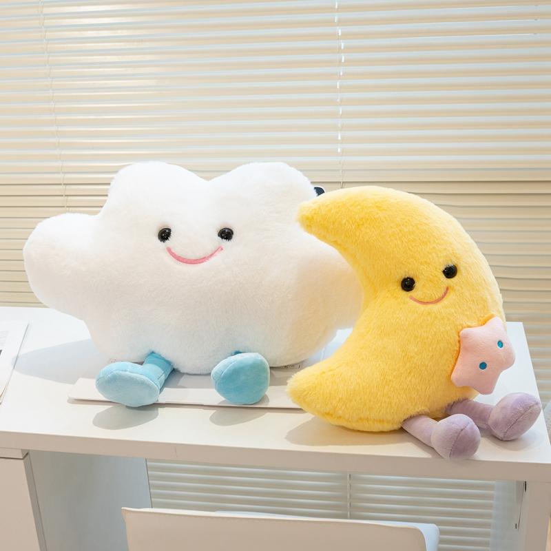 High-Quality Yellow Moon White Cloud Stuffed Plush Toys Cartoon Soft Adorable ThrowPillow Home Decor Baby Comfort Birthday Gifts
