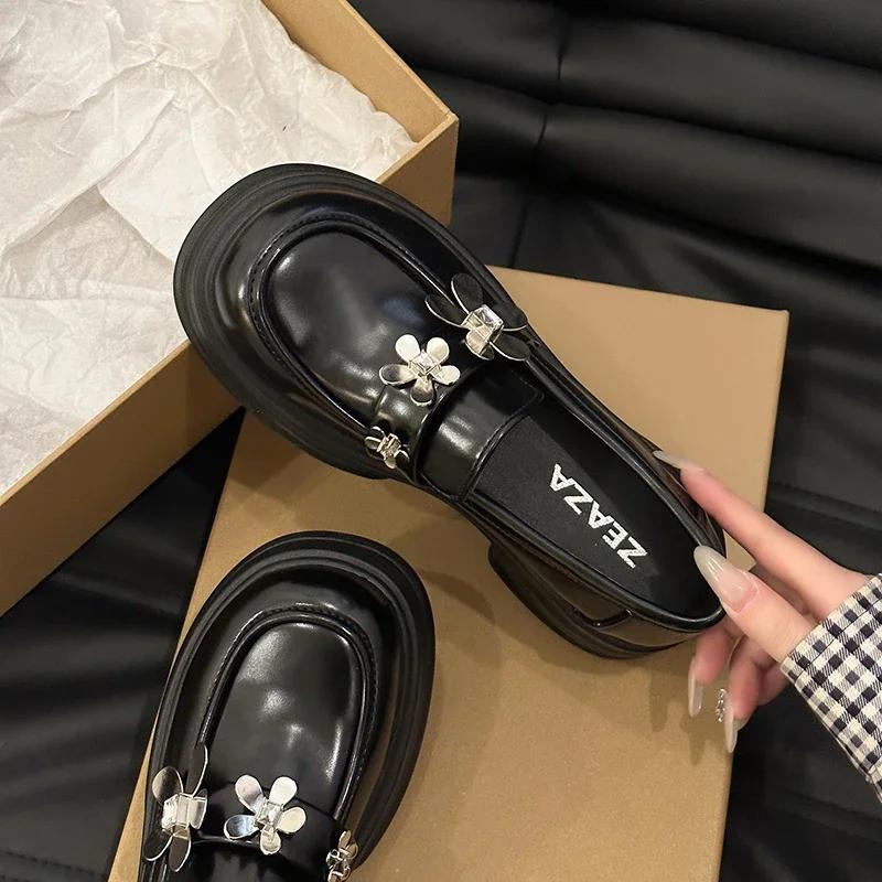 Spring Summer Shoes Female British Style Thick-soled College  Casual Loafers Genuine Leather Fashion Girls