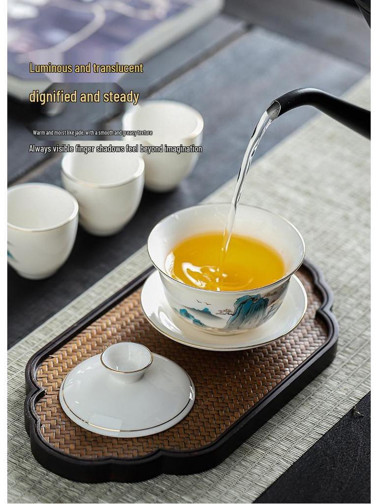 White Porcelain Mutton Fat Jade Kung Fu Tea Set - Perfect for Home, Workplace, or Gift