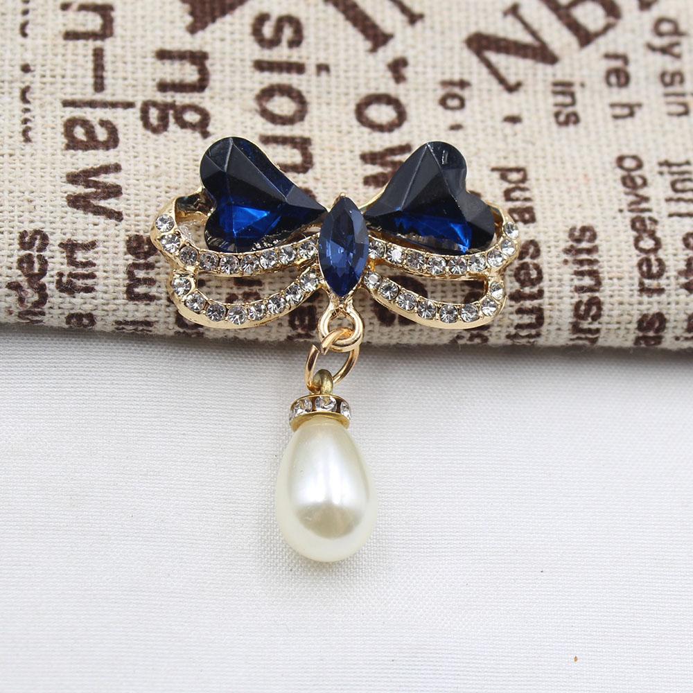 

2 pieces of 35 * 45mm alloy rhinestone glass bow pearl pendant DIY wine glass decoration clothing hair accessories